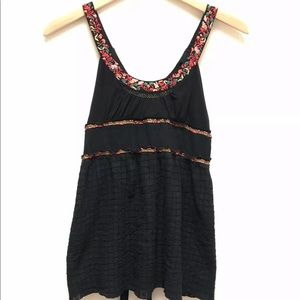 NEW Free People Embroidered Flower Tank Top, Sz 2